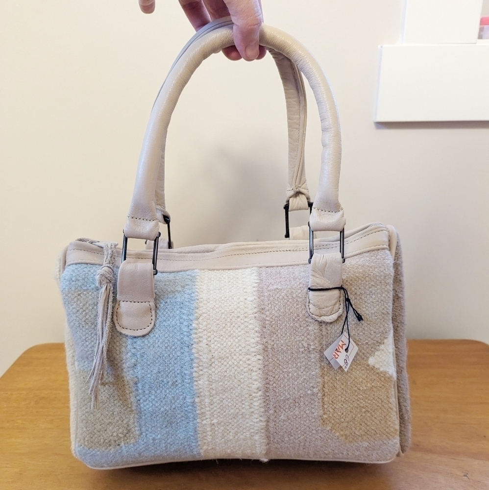 Vintage Kilim Dhurrie Wool Carpet Satchel Handbag Pastel